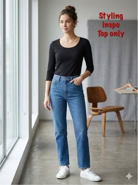 Uniqlo Supima Cotton Scoop Neck 3/4-Sleeve Top